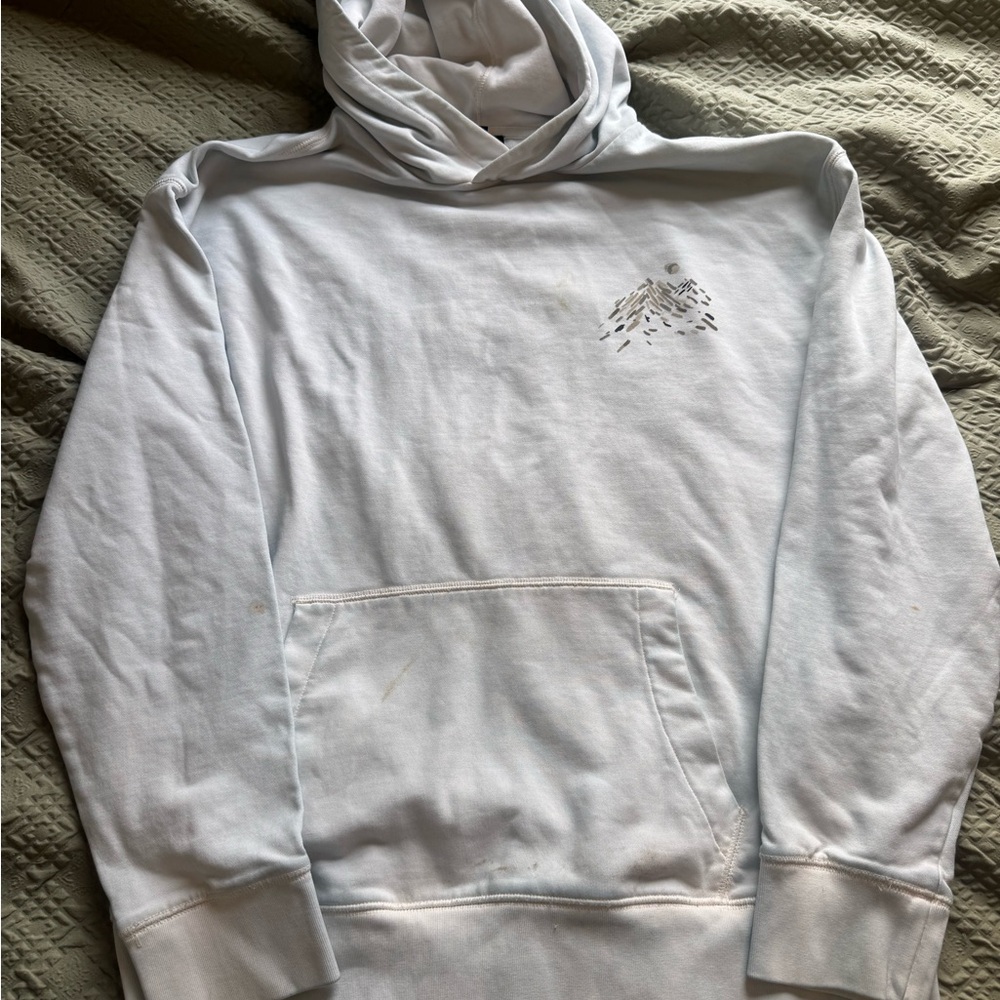 Express Abstract Mountains Men's L White Pullover Hooded Sweatshirt